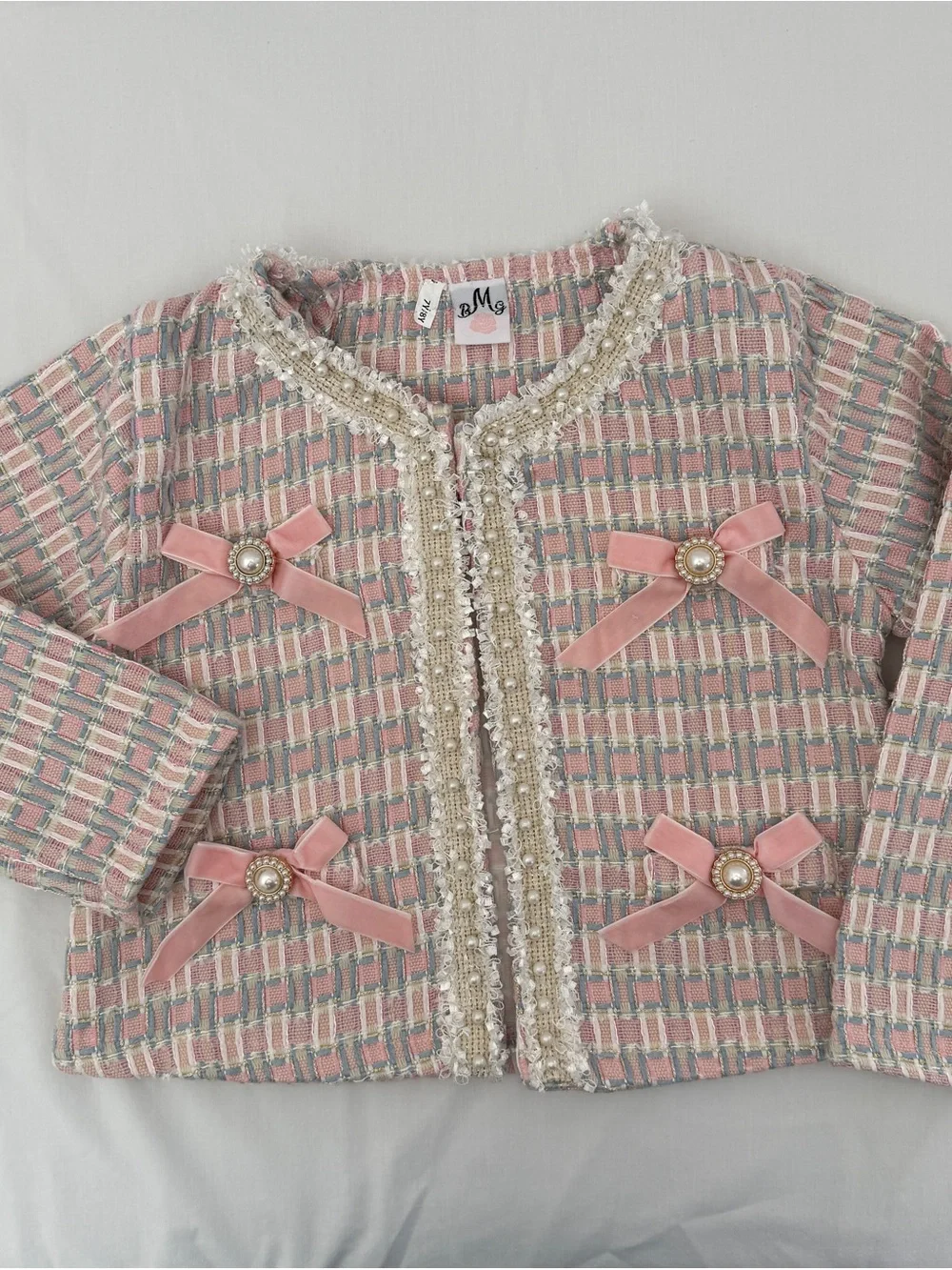 Girls' Pink Tweed Bow-Trim Jacket by BMG